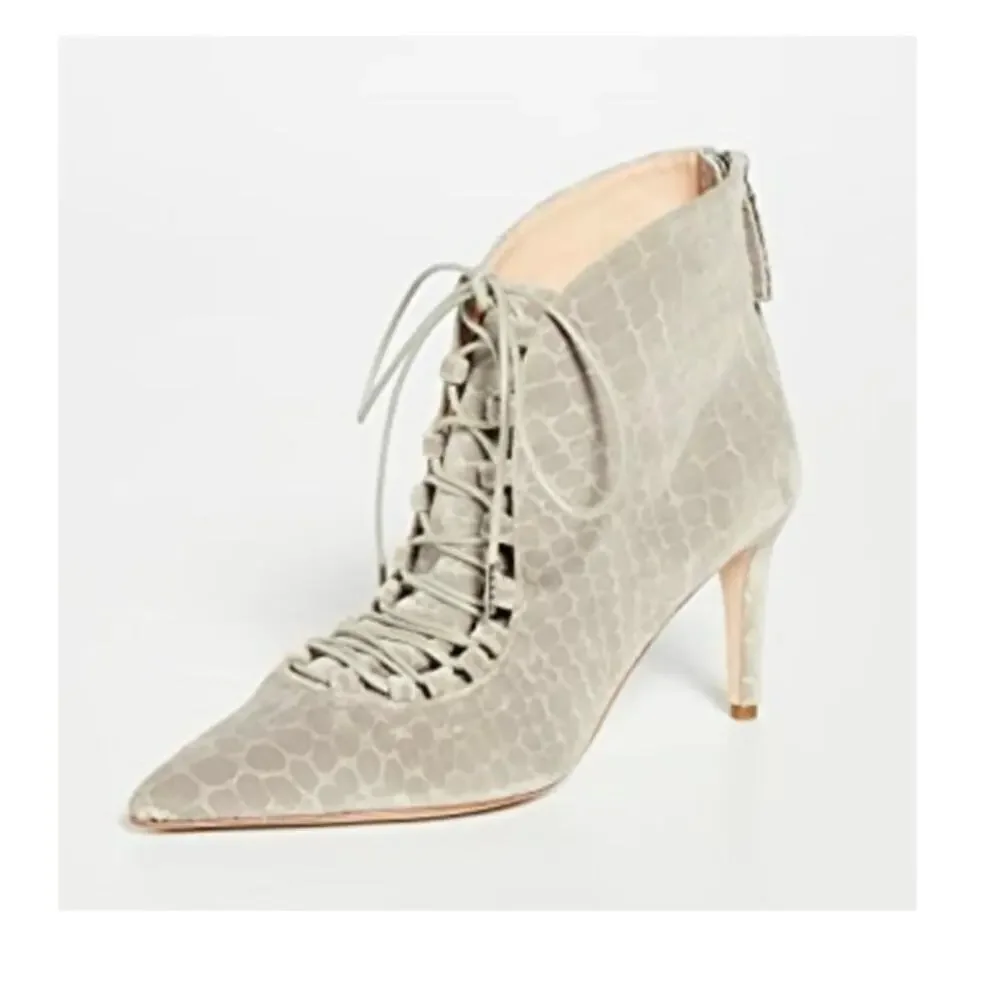 Chelsea Paris Gray Velvet Sabrine Italian Lace Front Booties 6.5